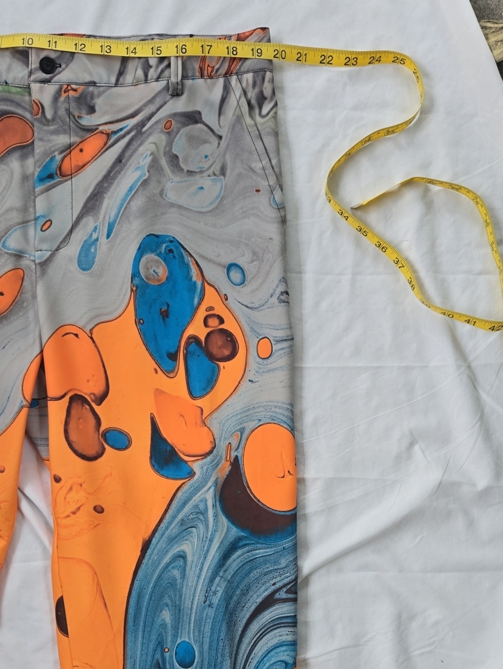 Men's GROOVY pants With Blue Aquatic Imagery And Yellow/Orange Abstract Shapes - Picture 7 of 13